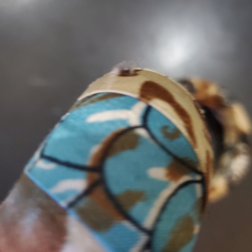 Bangle bracelets, lightweight, blue, brown, cream print, silky fabric/wood - Picture 6 of 6